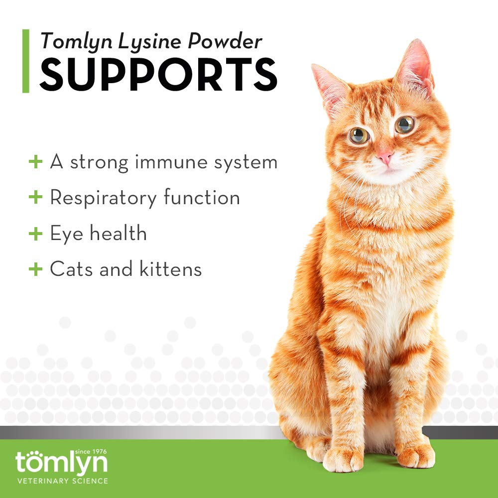 Tomlyn lysine powder dosing scoop enables easy, precise daily supplementation.