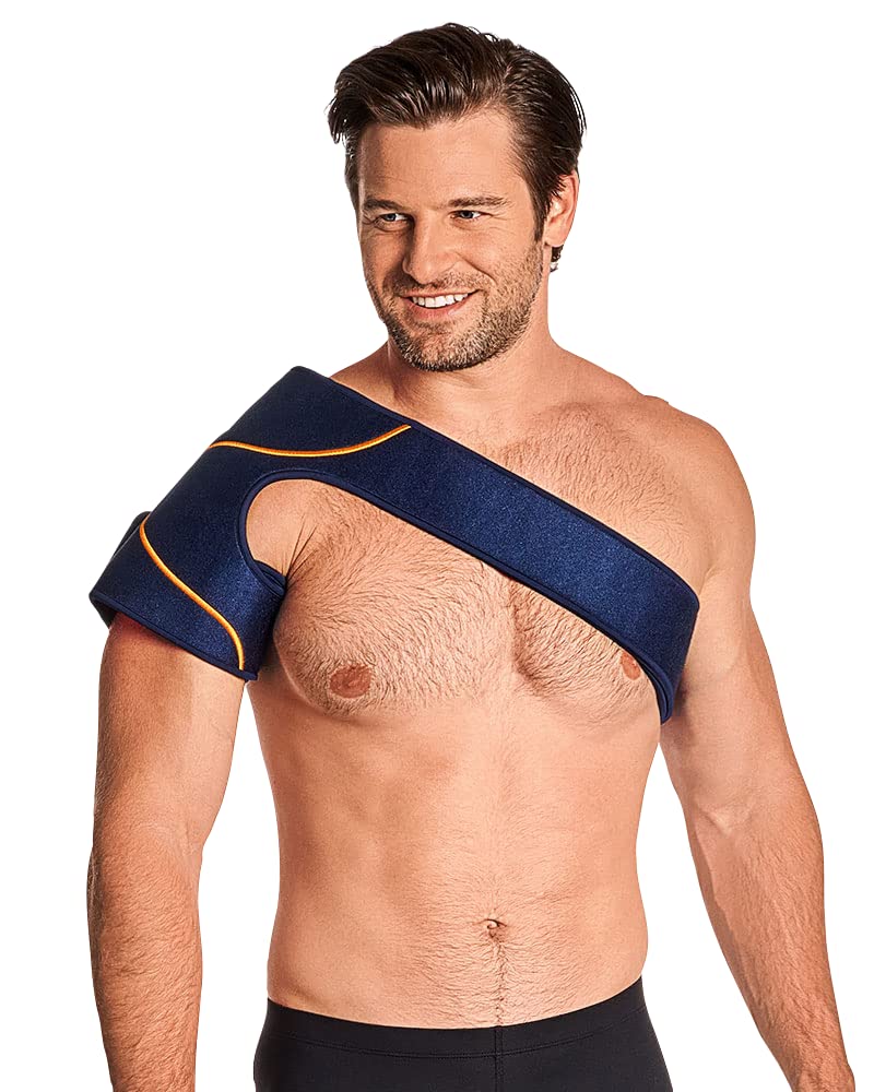 Tommie Copper USB rechargeable shoulder wrap enabling convenient daily use.