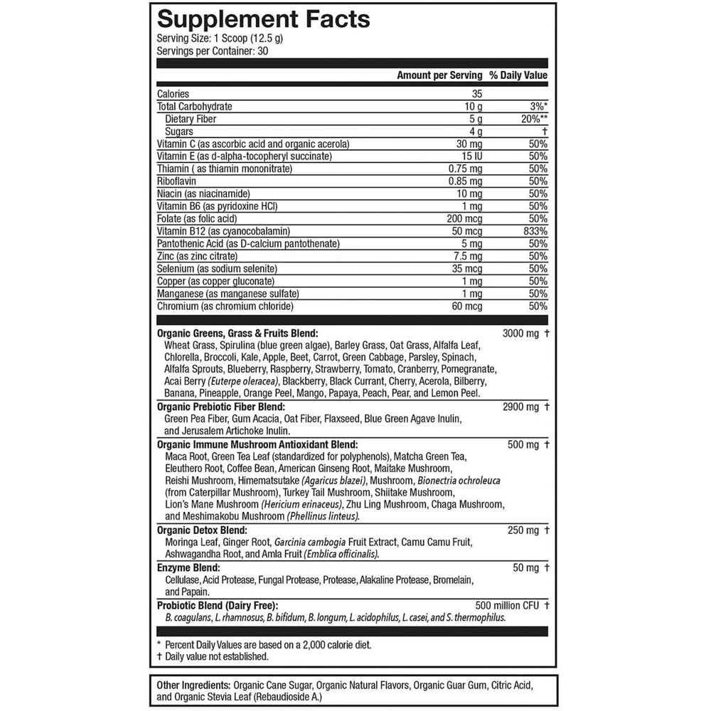 Tomo Wellness Terra-Kai ingredients label highlights organic superfoods for daily wellness.