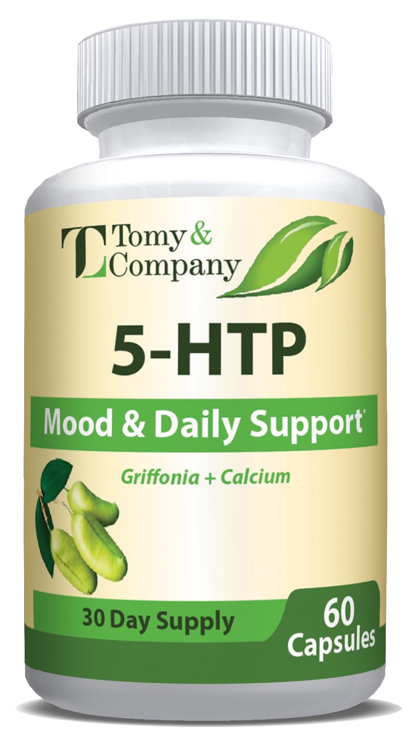 Tomy&Company 5-HTP bottle front view supports mood balance and restful sleep