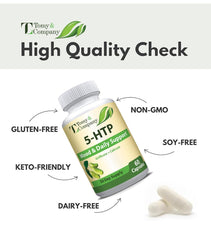 Tomy&Company 5-HTP capsules in bottle showcase vegan, calcium-enhanced supplement