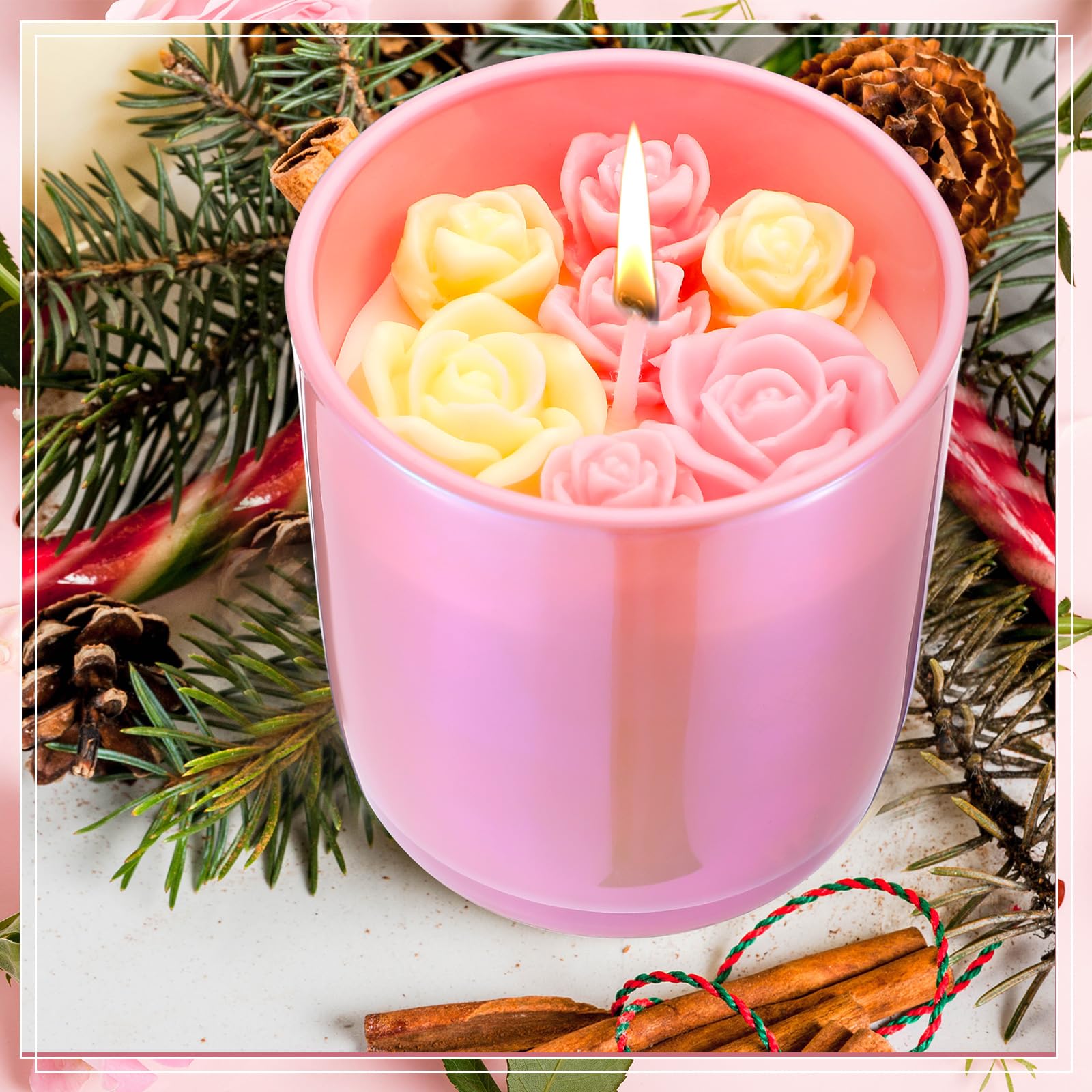 Tondiamo pink soy wax candle burns up to 50 hours for long-lasting ambiance.