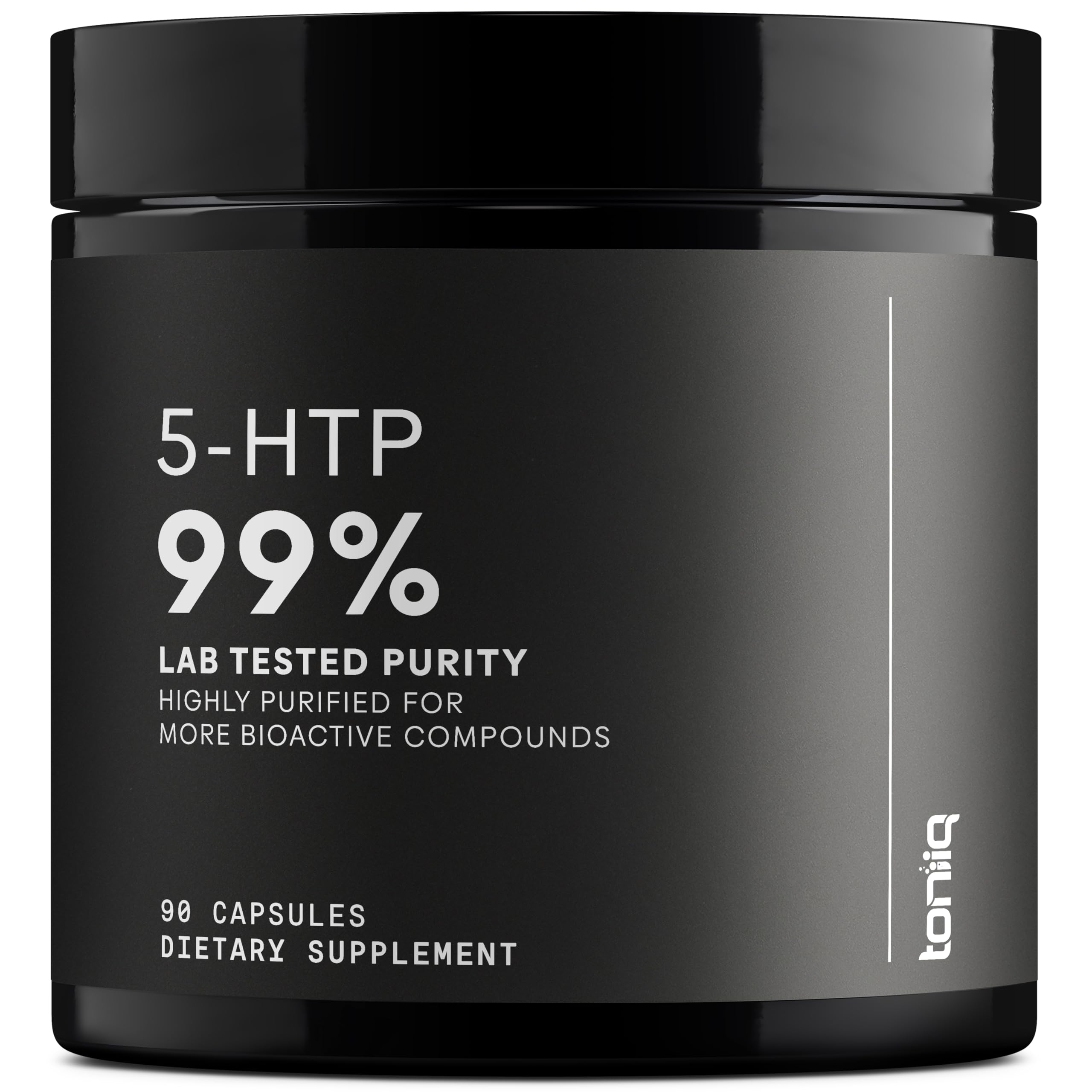 Toniiq 5-HTP bottle front showing purity and dosage clarity
