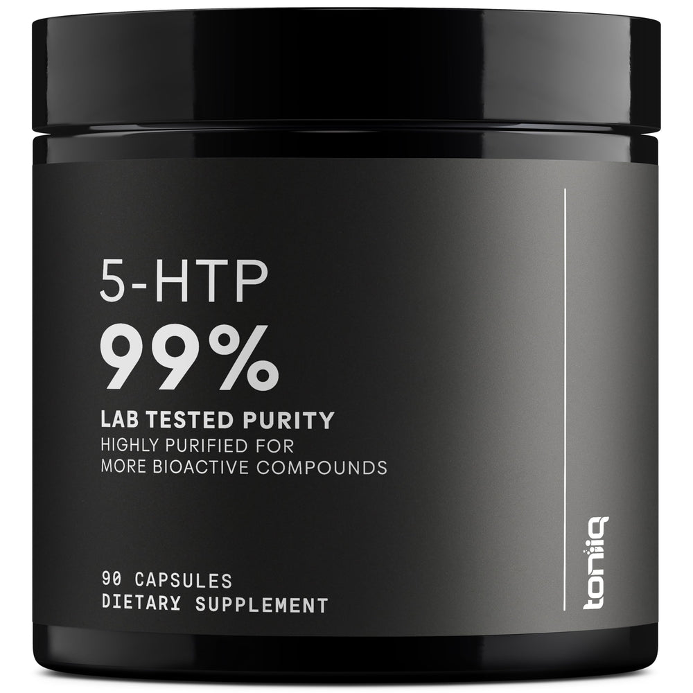 Toniiq 5-HTP bottle front showing purity and dosage clarity