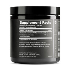 Toniiq Akkermansia Probiotic capsules close-up shows precise dosage.