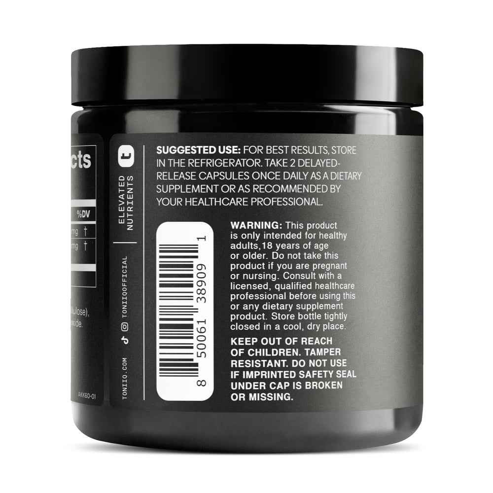 Toniiq Akkermansia Probiotic packaging box emphasizes clarity and purity.