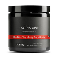 Toniiq Alpha GPC capsules bottle for easy daily use and dosing