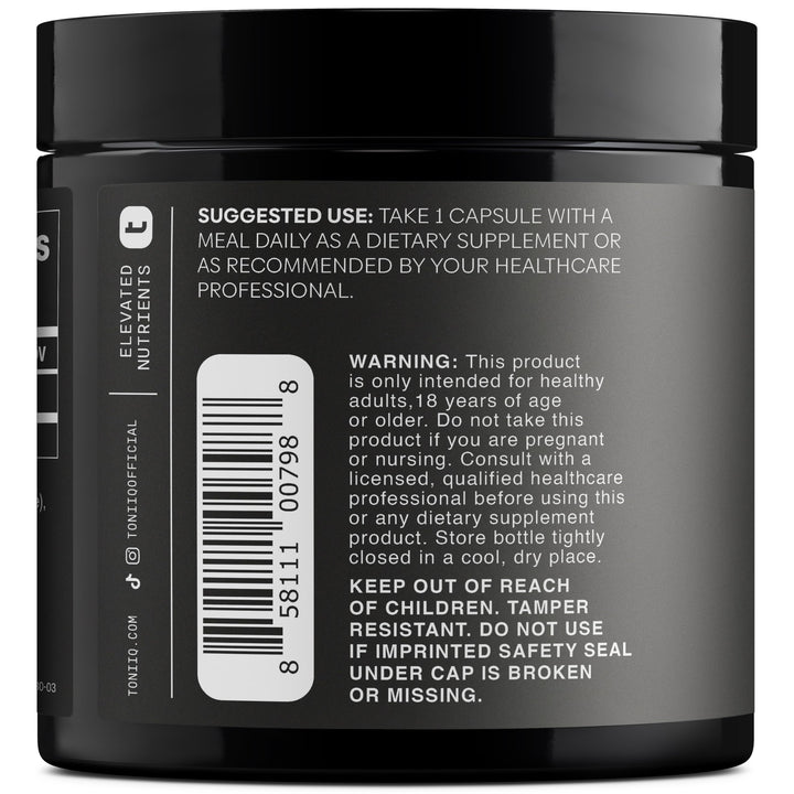 Close-up of Toniiq Apigenin capsules emphasizing purity