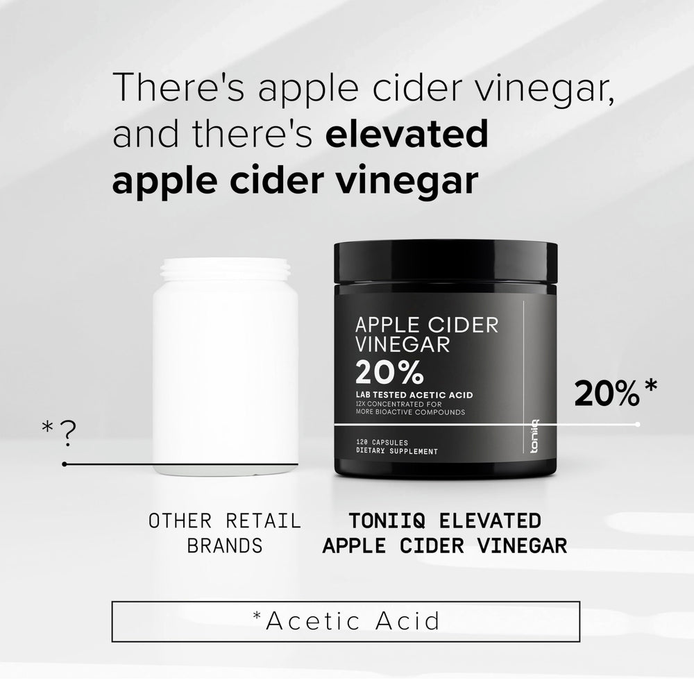 Toniiq Apple Cider Vinegar Capsules bottle with The Mother imagery on label.