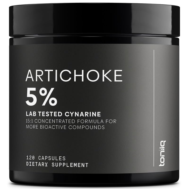 Toniiq Artichoke Extract bottle front, 15:1 concentration for potential digestive balance.
