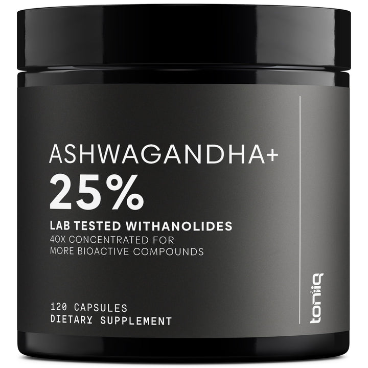 Toniiq Ashwagandha 40:1 extract capsule highlighting high potency for daily vitality.