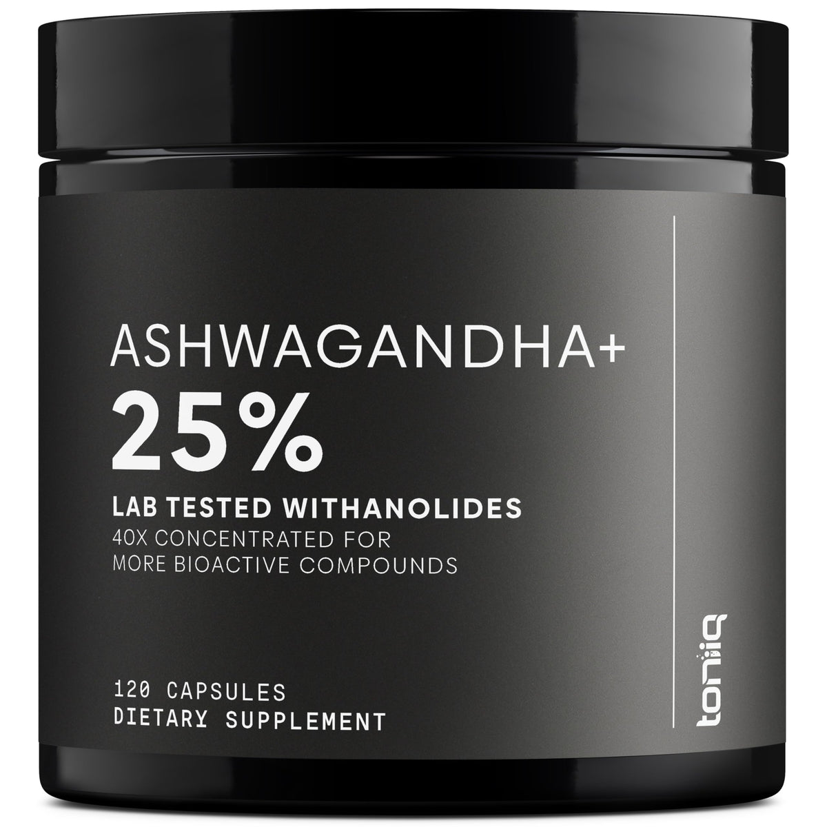Toniiq Ashwagandha 40:1 extract capsule highlighting high potency for daily vitality.