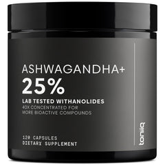 Toniiq Ashwagandha 40:1 extract capsule highlighting high potency for daily vitality.