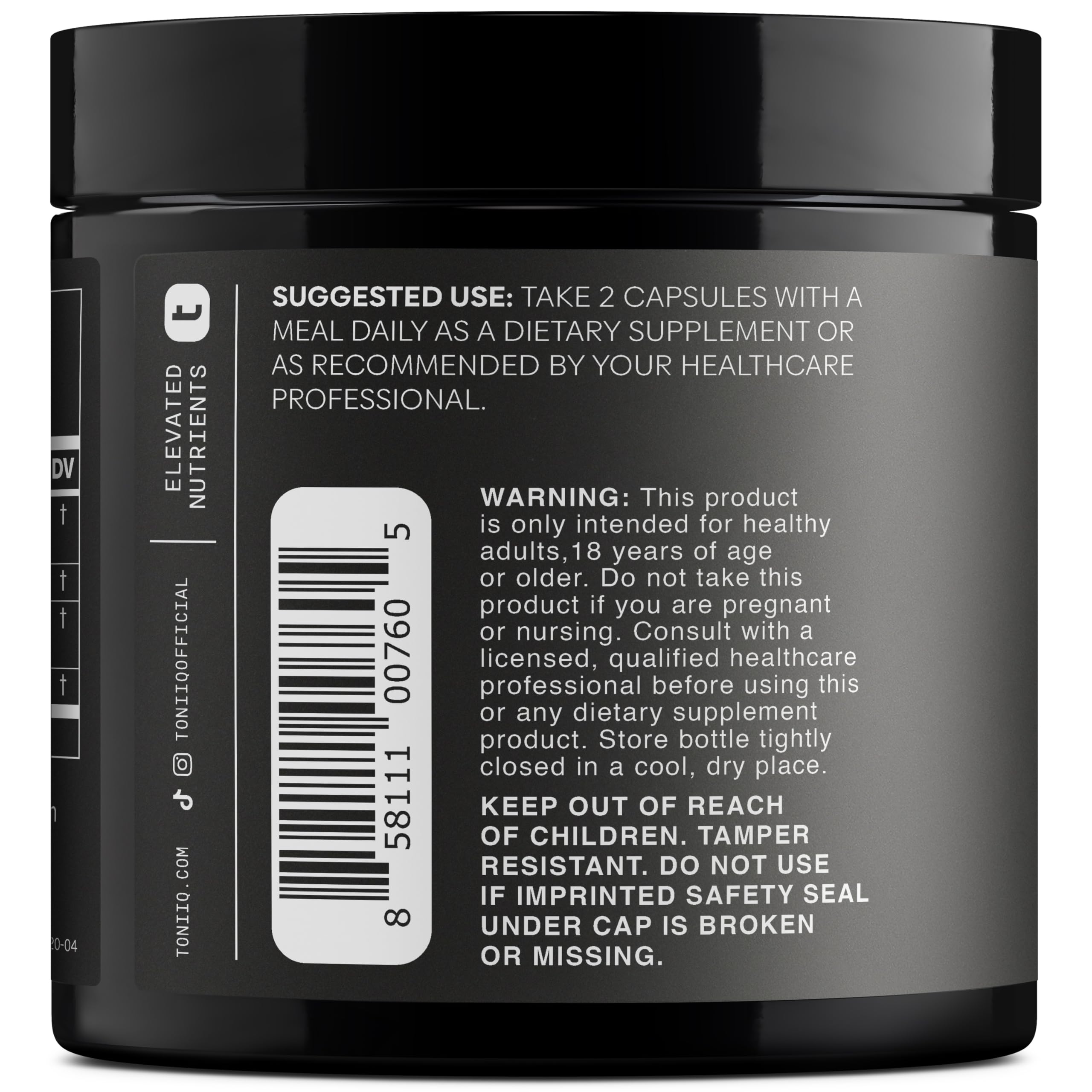 Toniiq Ashwagandha with black pepper capsules to indicate enhanced absorption potential.