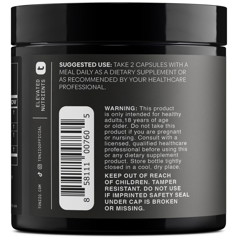 Toniiq Ashwagandha with black pepper capsules to indicate enhanced absorption potential.