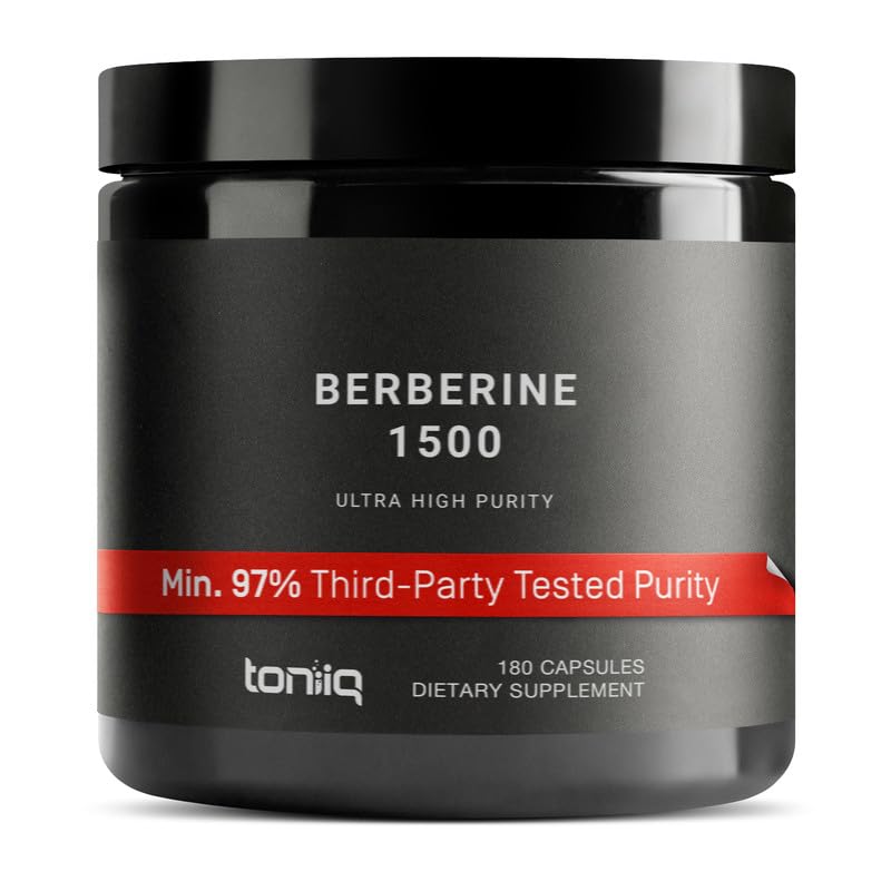 Toniiq Berberine HCl bottle highlights Himalayan 97% purity for potential metabolic support