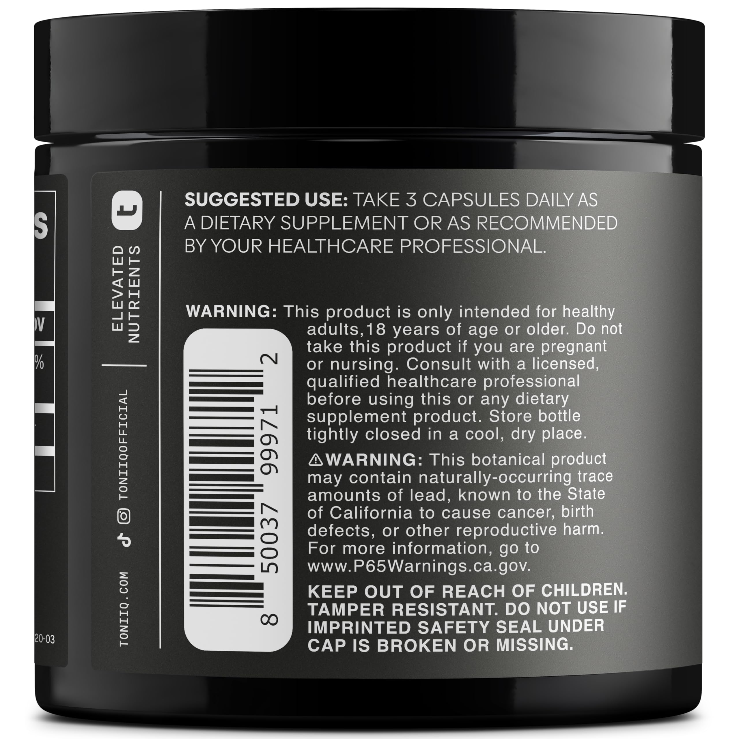 Toniiq Ca AKG powder scoop highlighting high-purity formula.