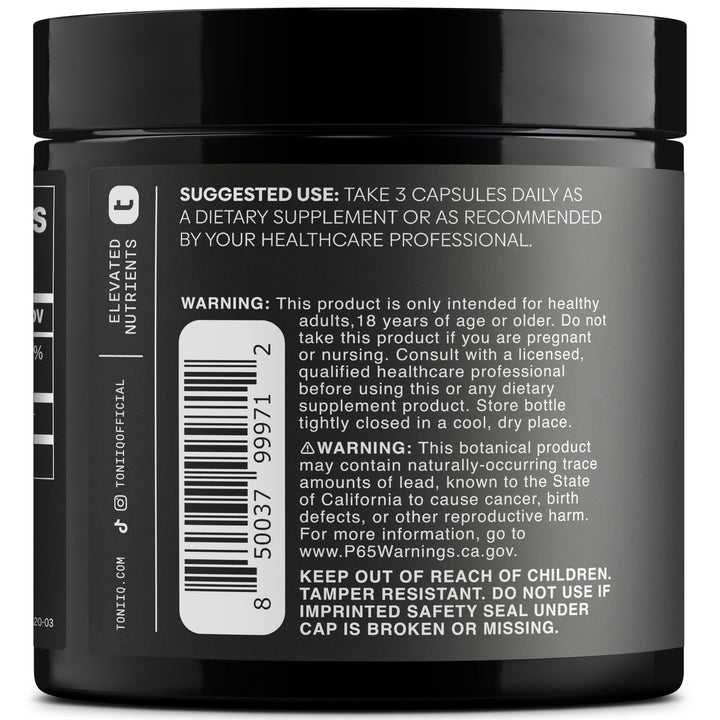 Toniiq Ca AKG powder scoop highlighting high-purity formula.