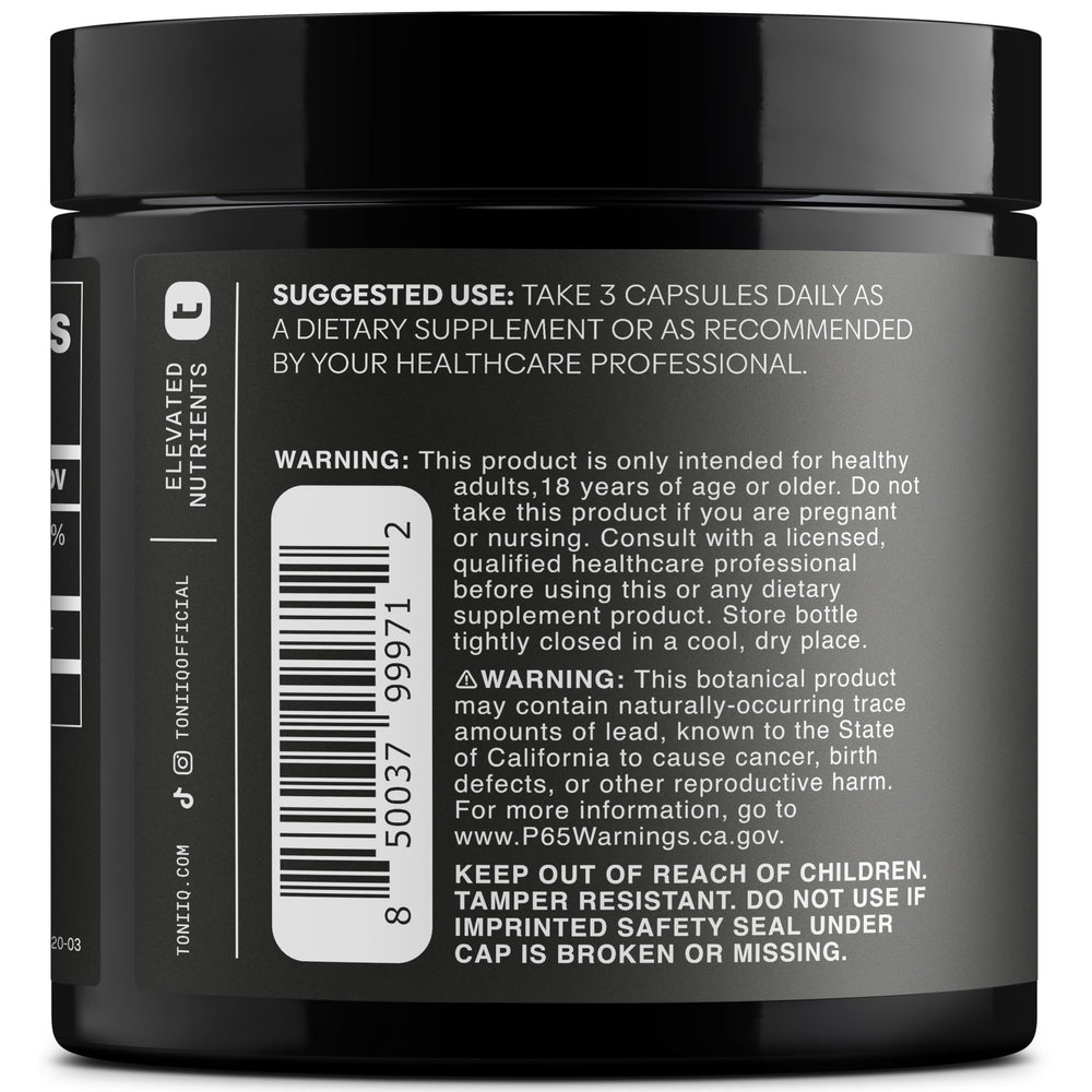 Toniiq Ca AKG powder scoop highlighting high-purity formula.