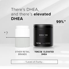 Toniiq DHEA 100mg GMP facility badge signals US-based manufacturing standards