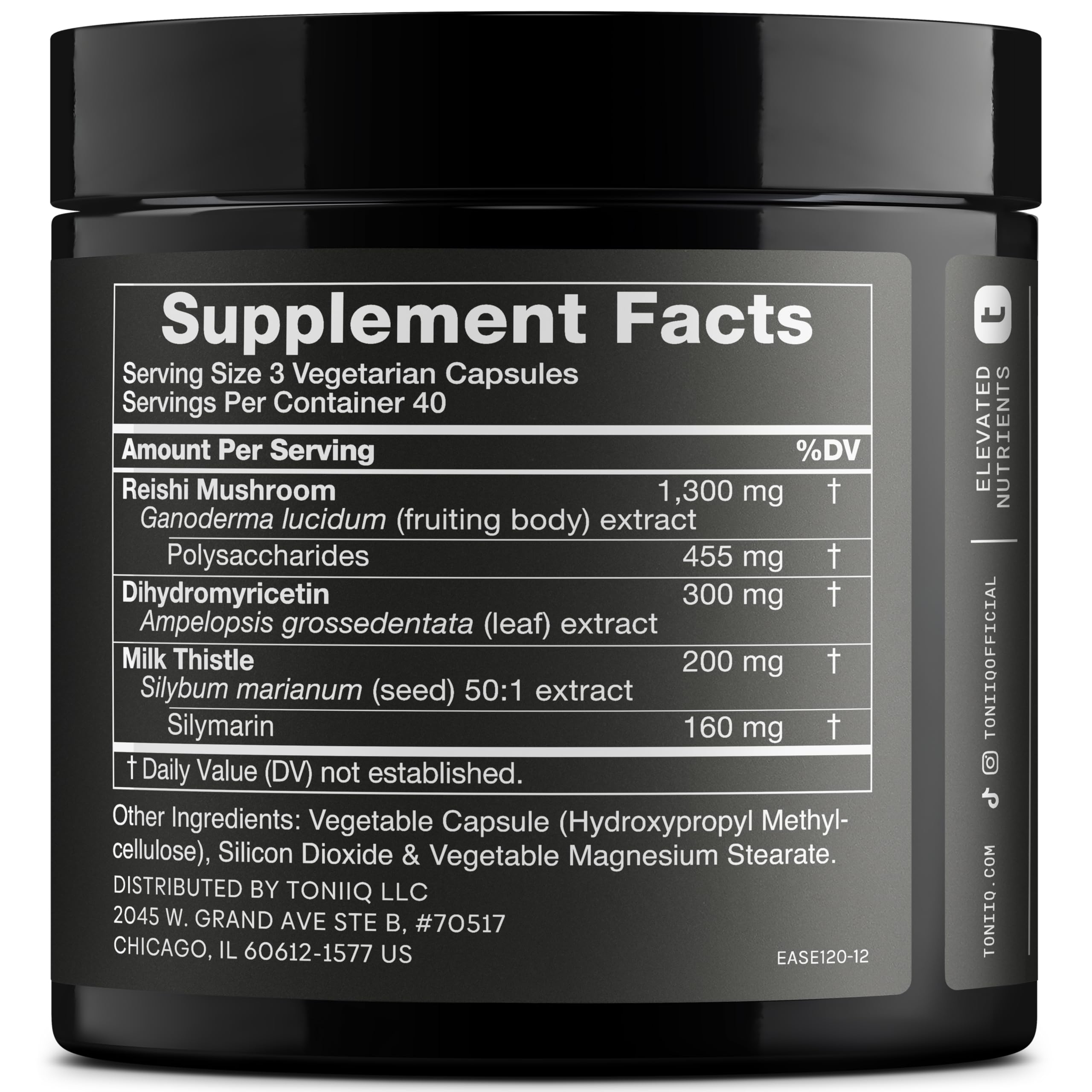 Toniiq Ease with DHM capsules closeup highlighting high-potency formula