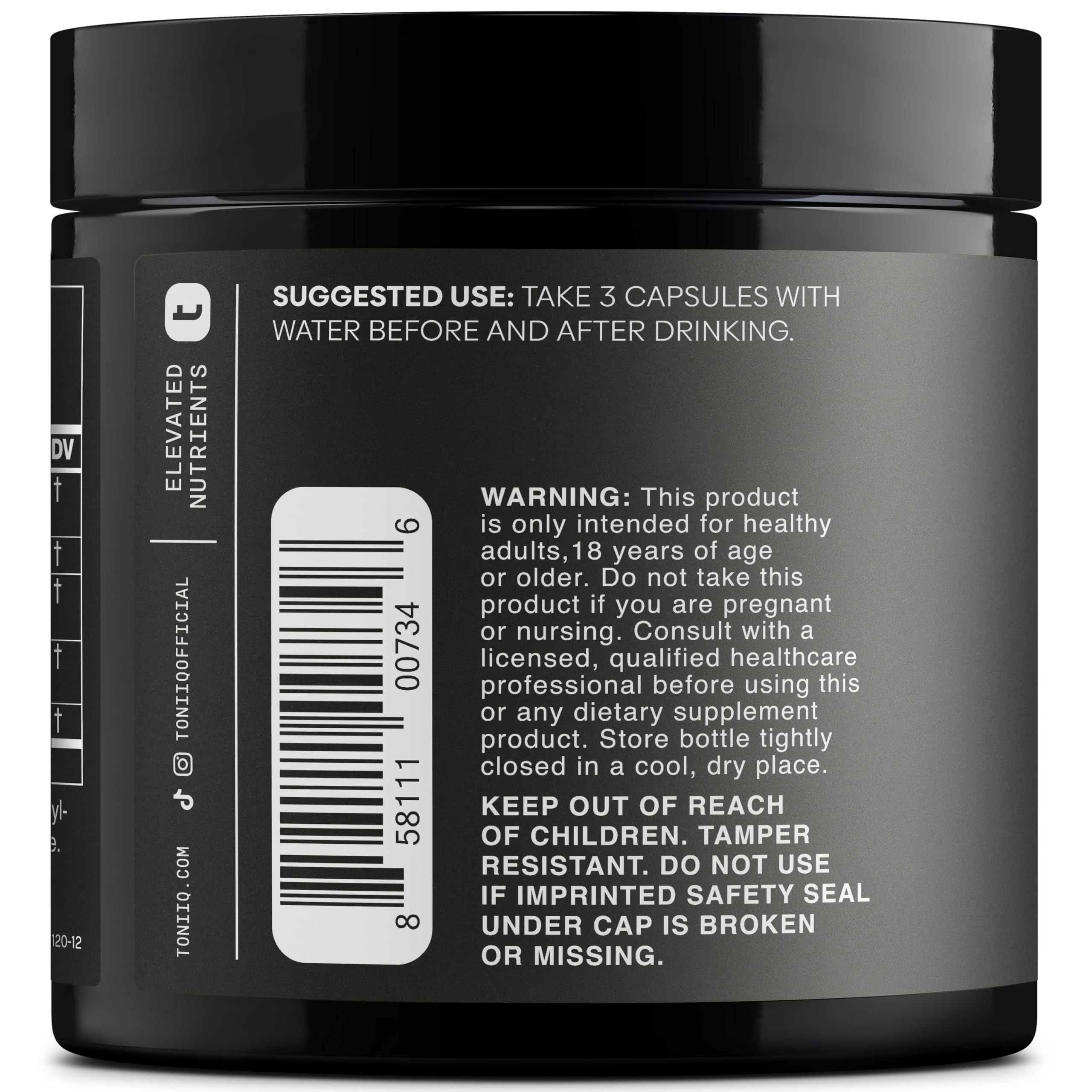 Toniiq Ease with DHM bottle label showing 50x extract concentration