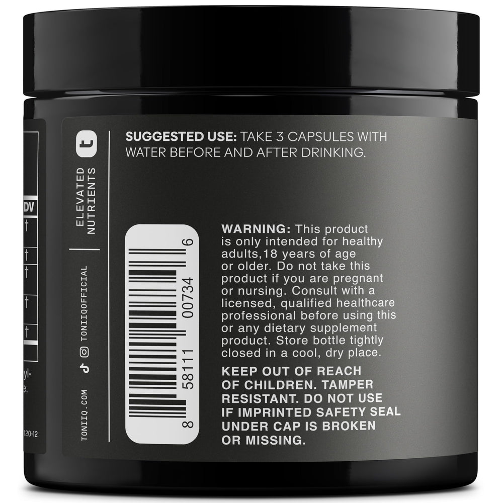 Toniiq Ease with DHM bottle label showing 50x extract concentration