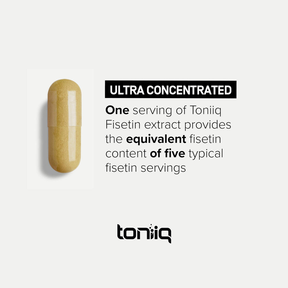 Toniiq fisetin bottle packaging reflects premium quality for reliable daily use.