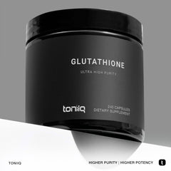 Toniiq Glutathione label detail showing ingredients and purity