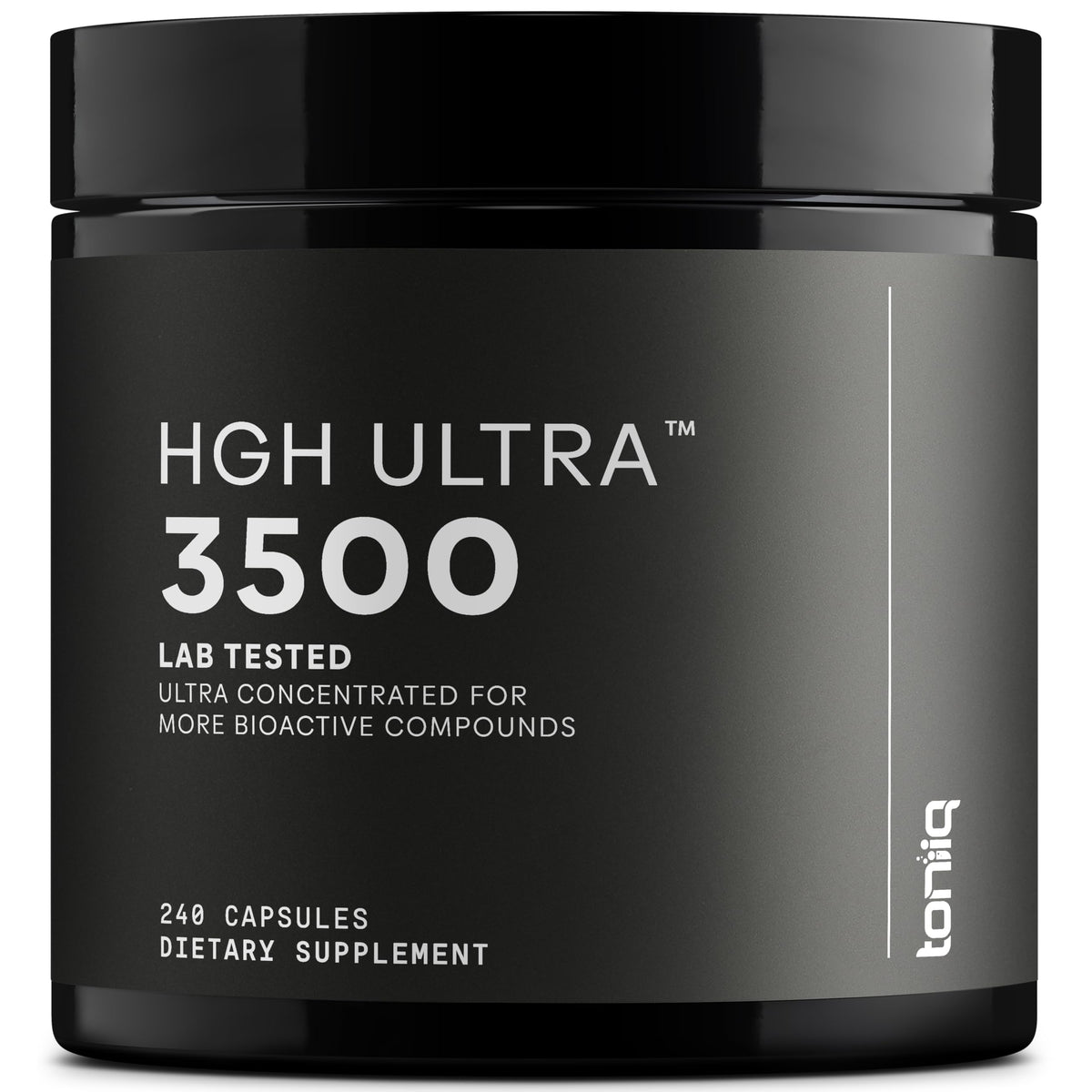 Toniiq HGH supplements bottle supports balanced energy and recovery.