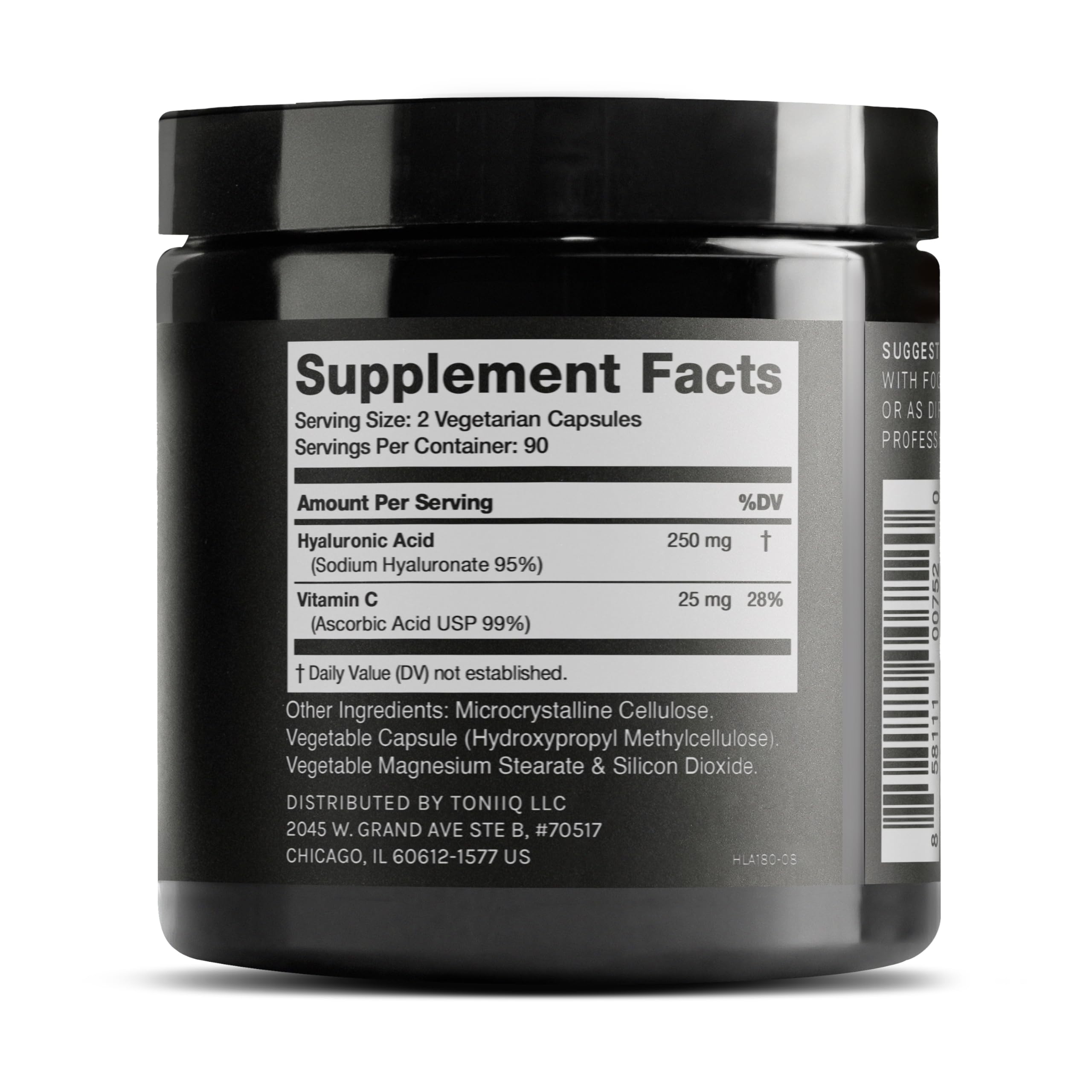Toniiq Hyaluronic Acid capsules poured to show easy daily dosage