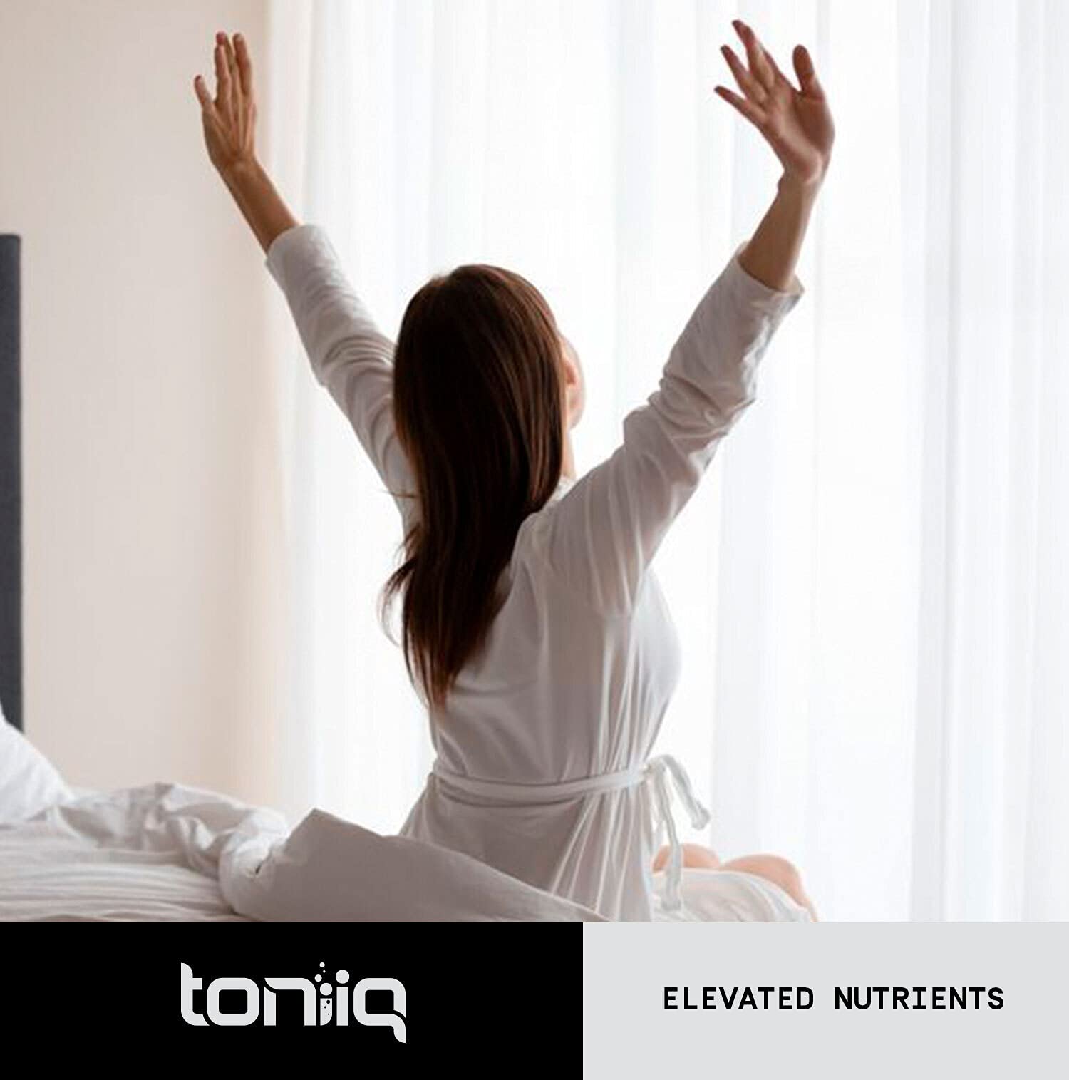 Toniiq ingredients panel highlights dosage and product details.