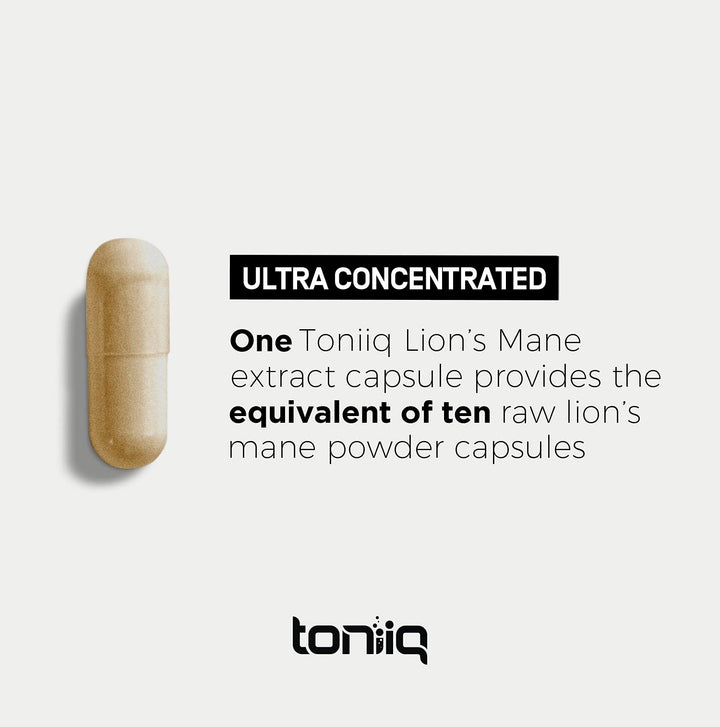 Toniiq Lion’s Mane third-party lab test badge for independent verification.