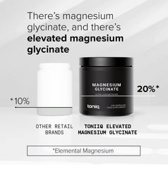 Toniiq Magnesium Glycinate label shows 600 mg elemental magnesium per serving.