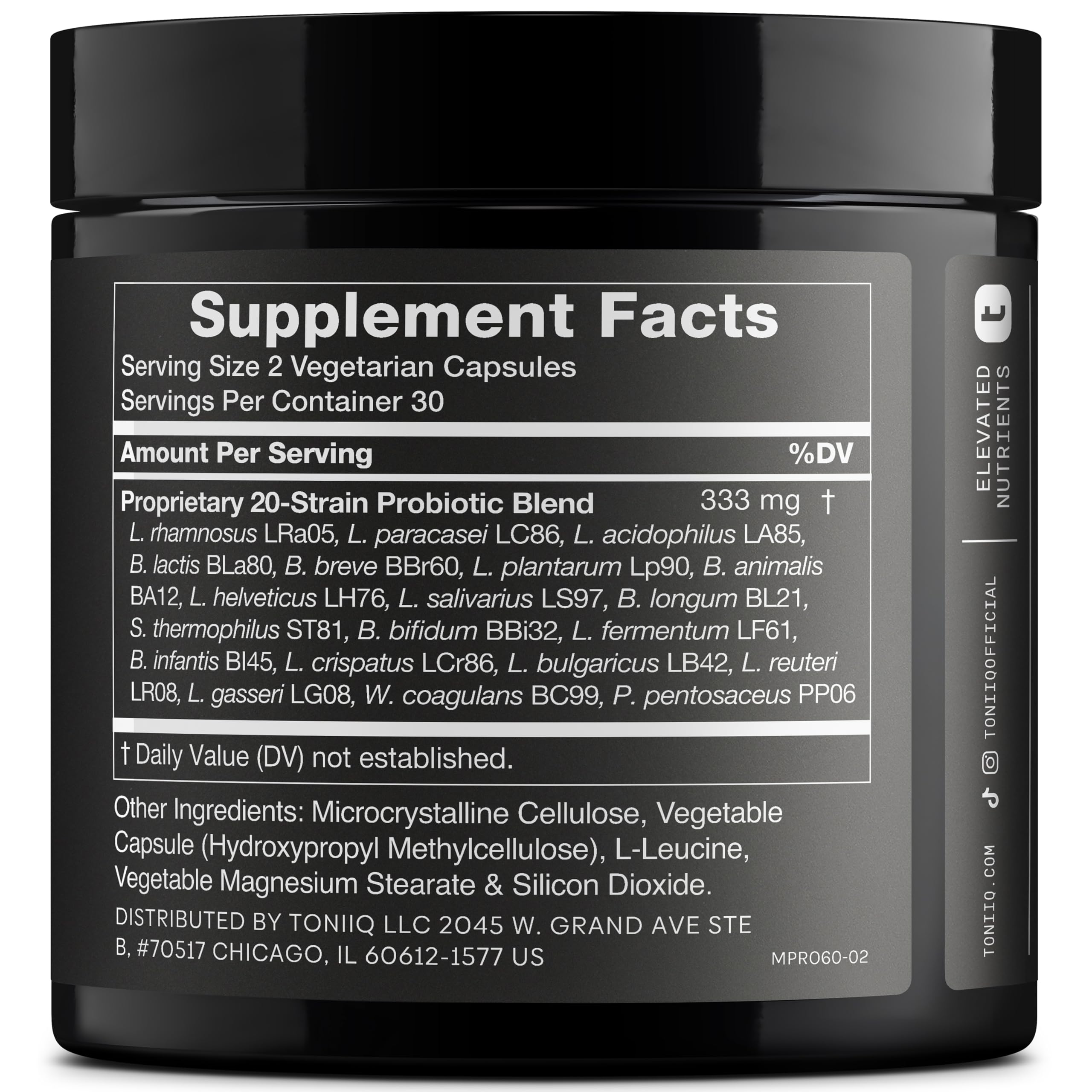 Close-up of Toniiq probiotic capsules for daily gut support.