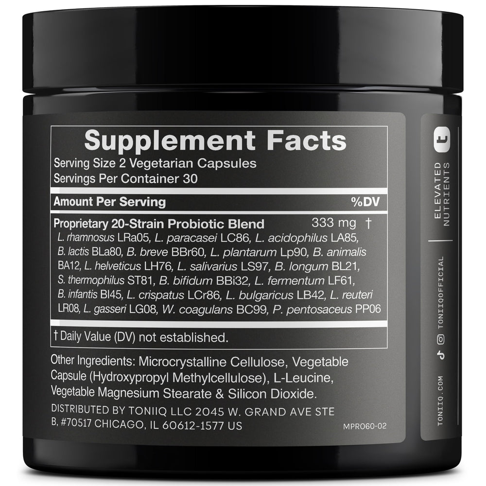 Close-up of Toniiq probiotic capsules for daily gut support.