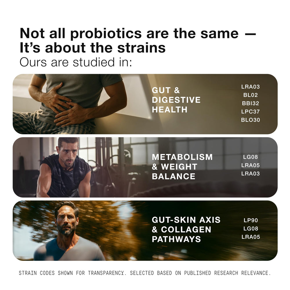 Toniiq FOS prebiotic beside probiotic capsules for a synbiotic effect.