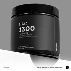 Toniiq NAC 1300mg bottle packs illustrating value and four-month supply