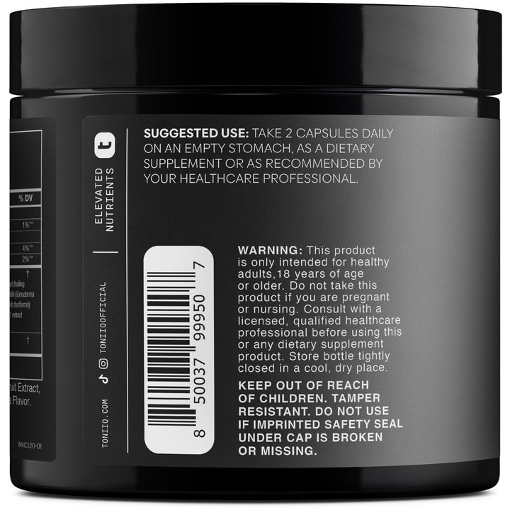 Toniiq NAC 1300mg capsules close-up highlighting vegan capsules