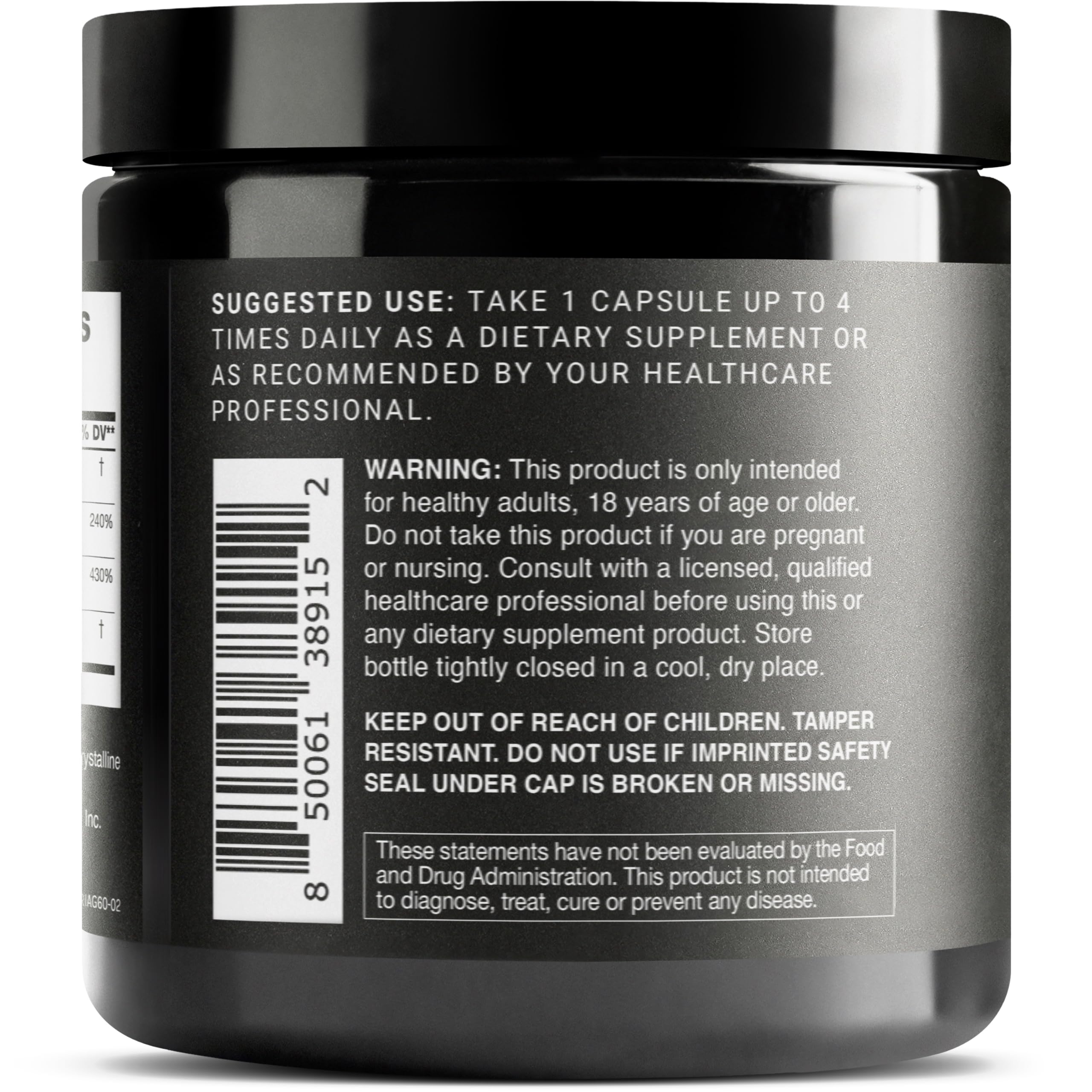 Toniiq NAD+ label close-up highlights ingredient notes and safety seals