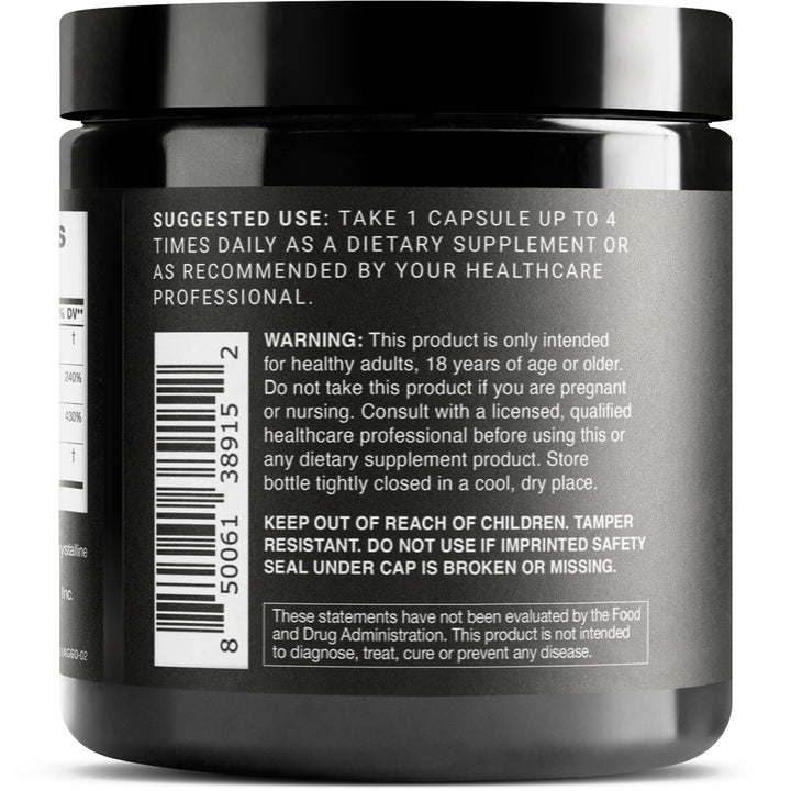 Toniiq NAD+ label close-up highlights ingredient notes and safety seals