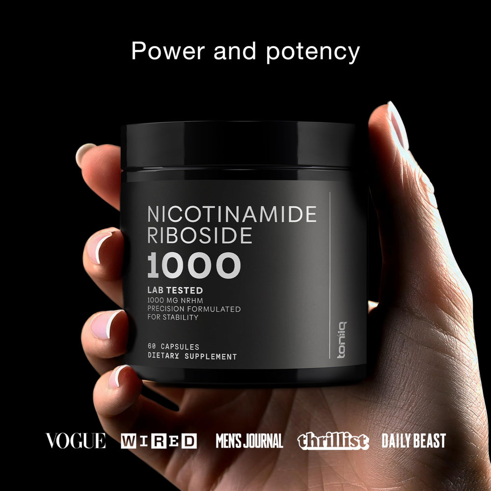 Toniiq NR bottle beside packaging communicates complete product experience
