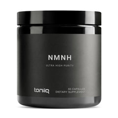 Toniiq NMNH supplement bottle front showing high purity and NAD+ support.