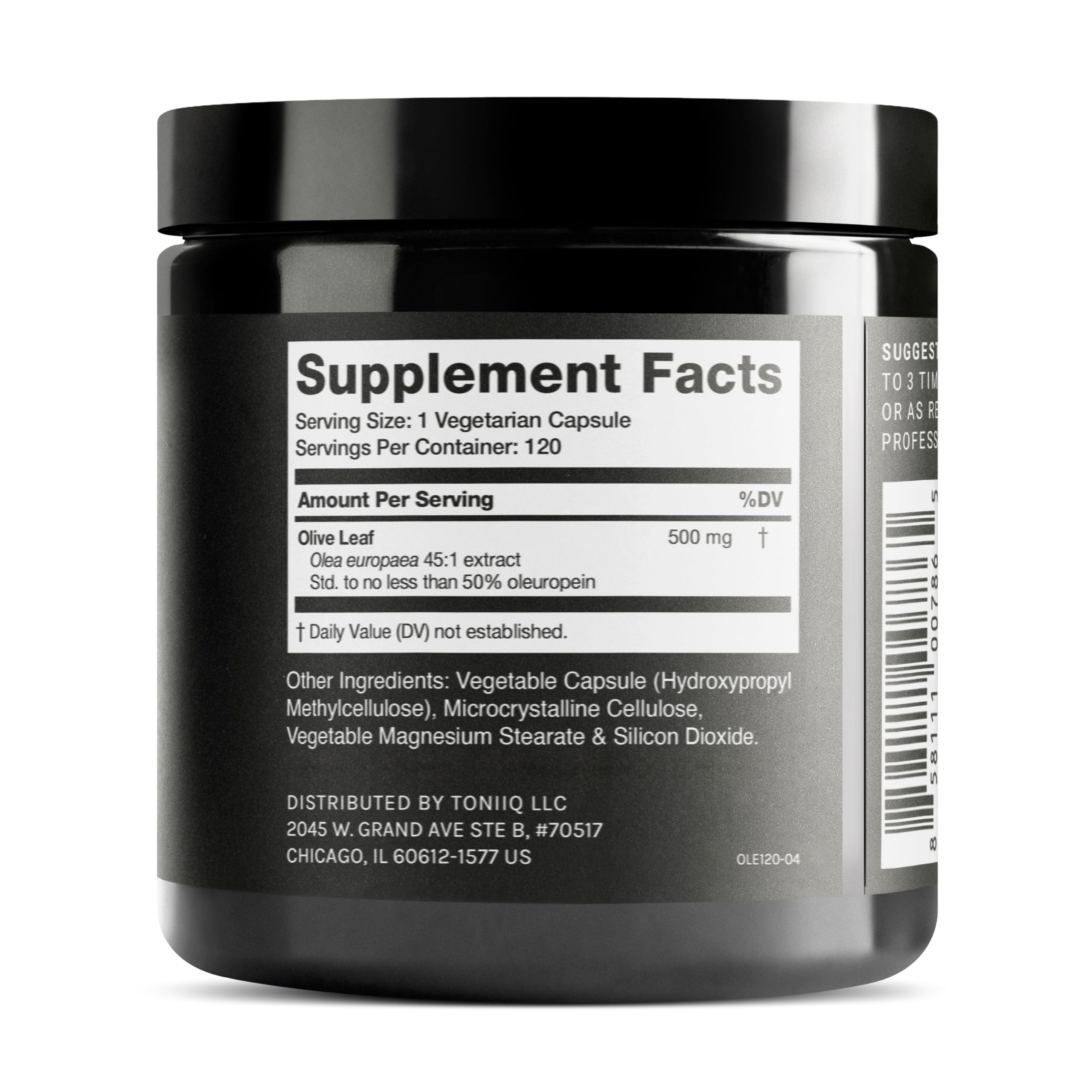 Toniiq oleuropein 50 percent per serving highlights high potency.