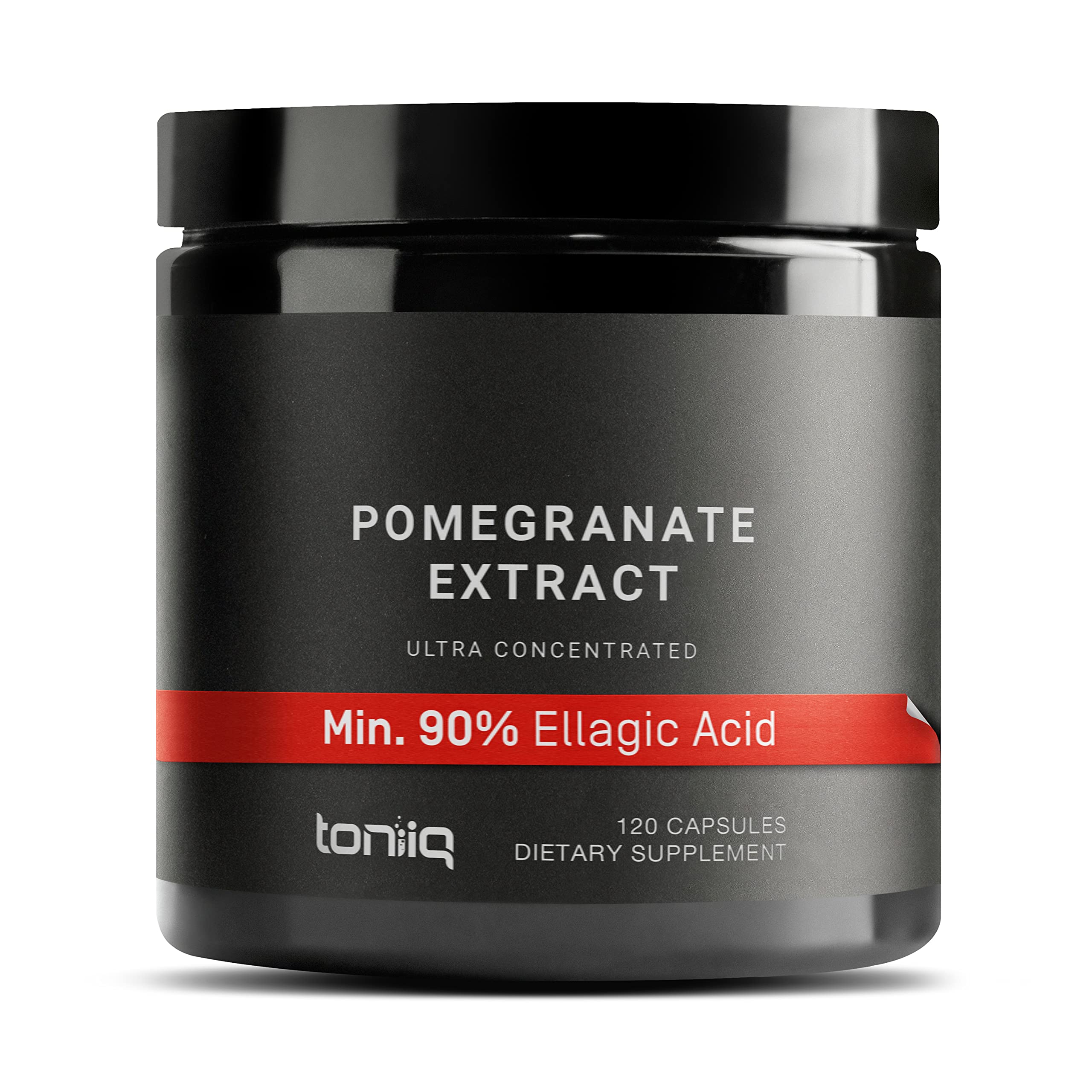Toniiq Pomegranate Extract bottle front with capsules for daily antioxidant support.