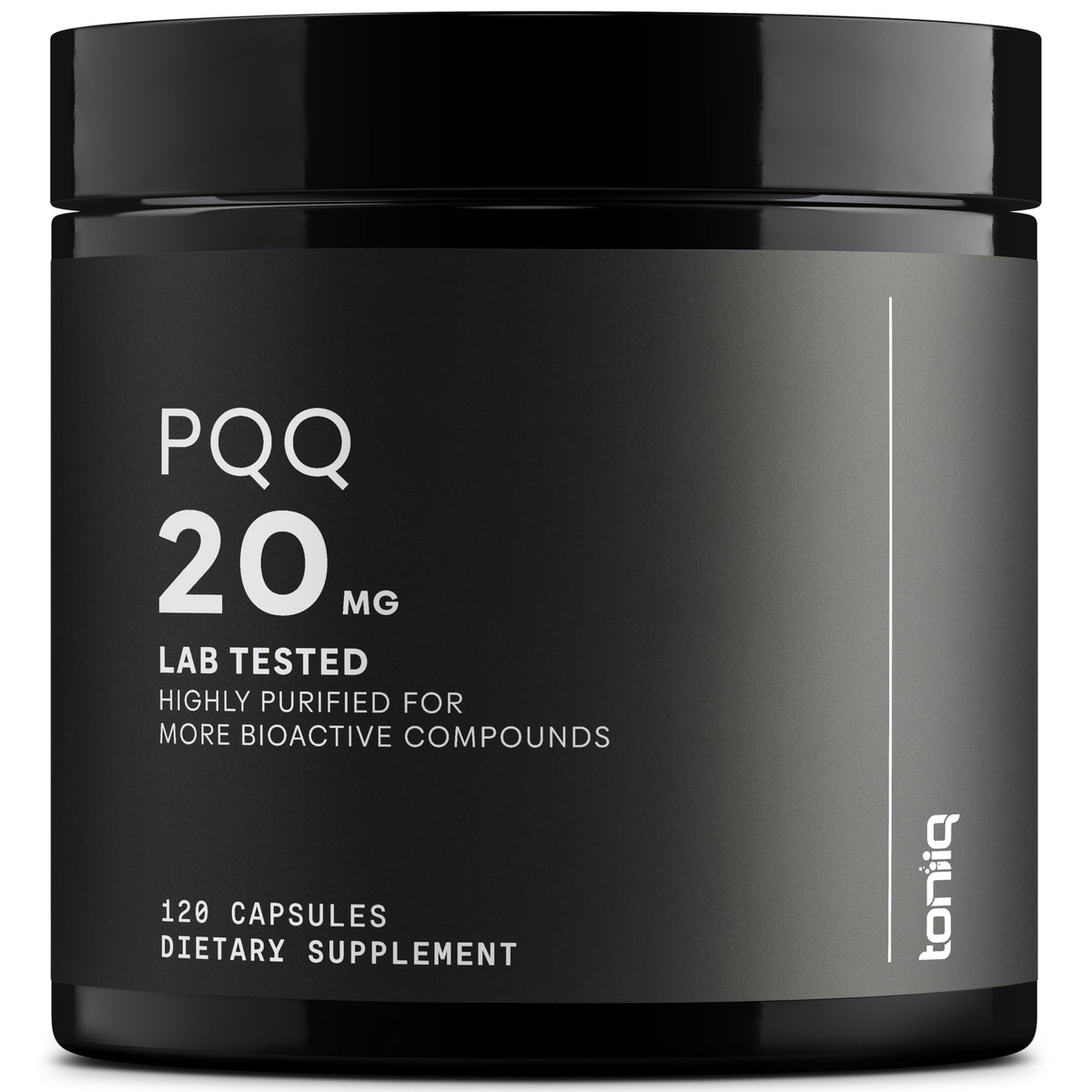 Toniiq PQQ 20 mg bottle-front showing premium purity for daily supplementation.
