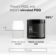 Toniiq PQQ 20 mg label-closeup with purity and batch info.