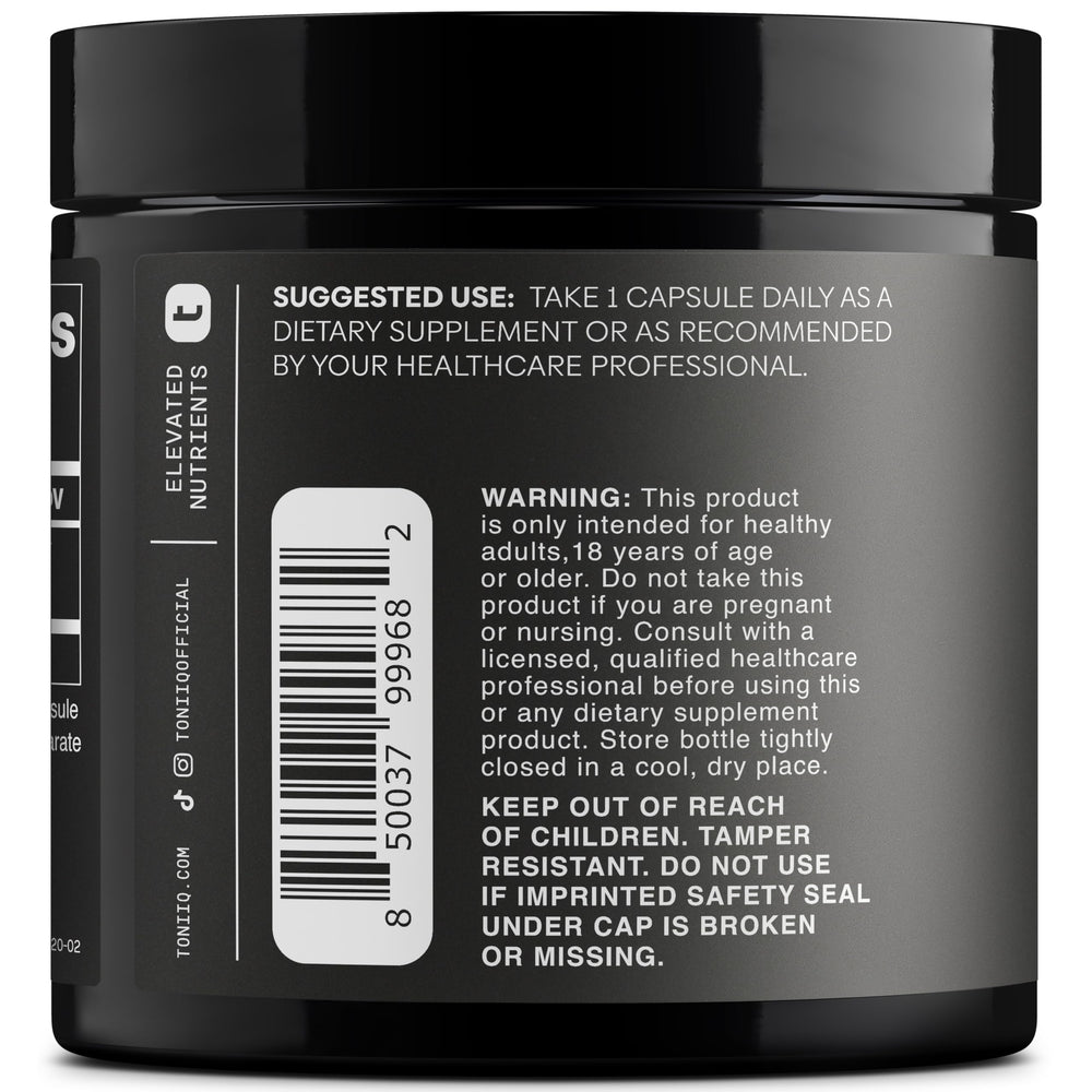 Toniiq PQQ 40mg label shows purity and ingredients