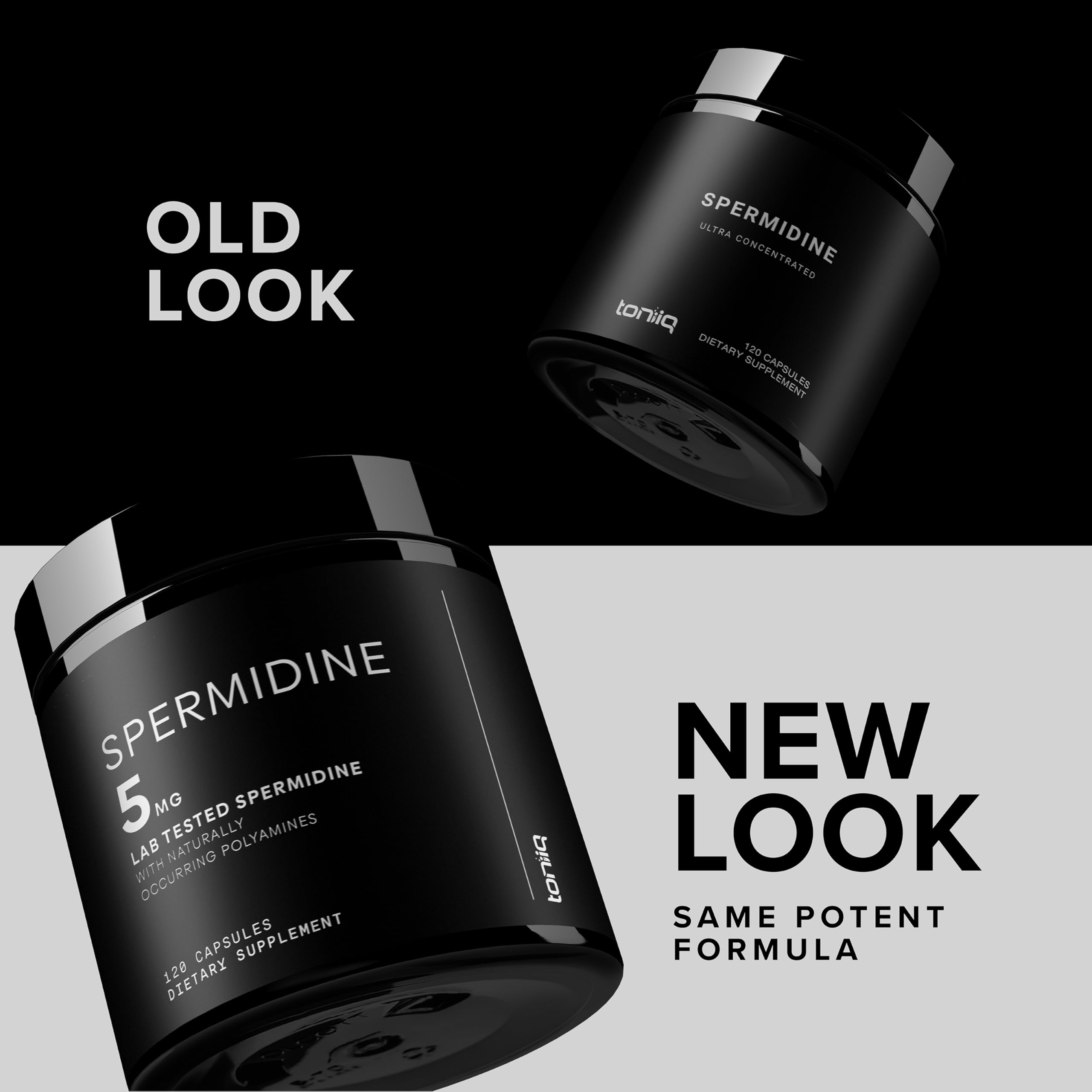 Toniiq Spermidine label detail—rice germ extract information and purity notes.