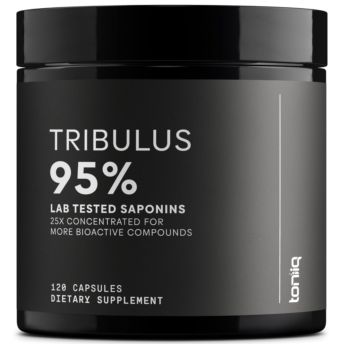 Toniiq Tribulus Terrestris capsules on a white background—high potency for daily wellness.